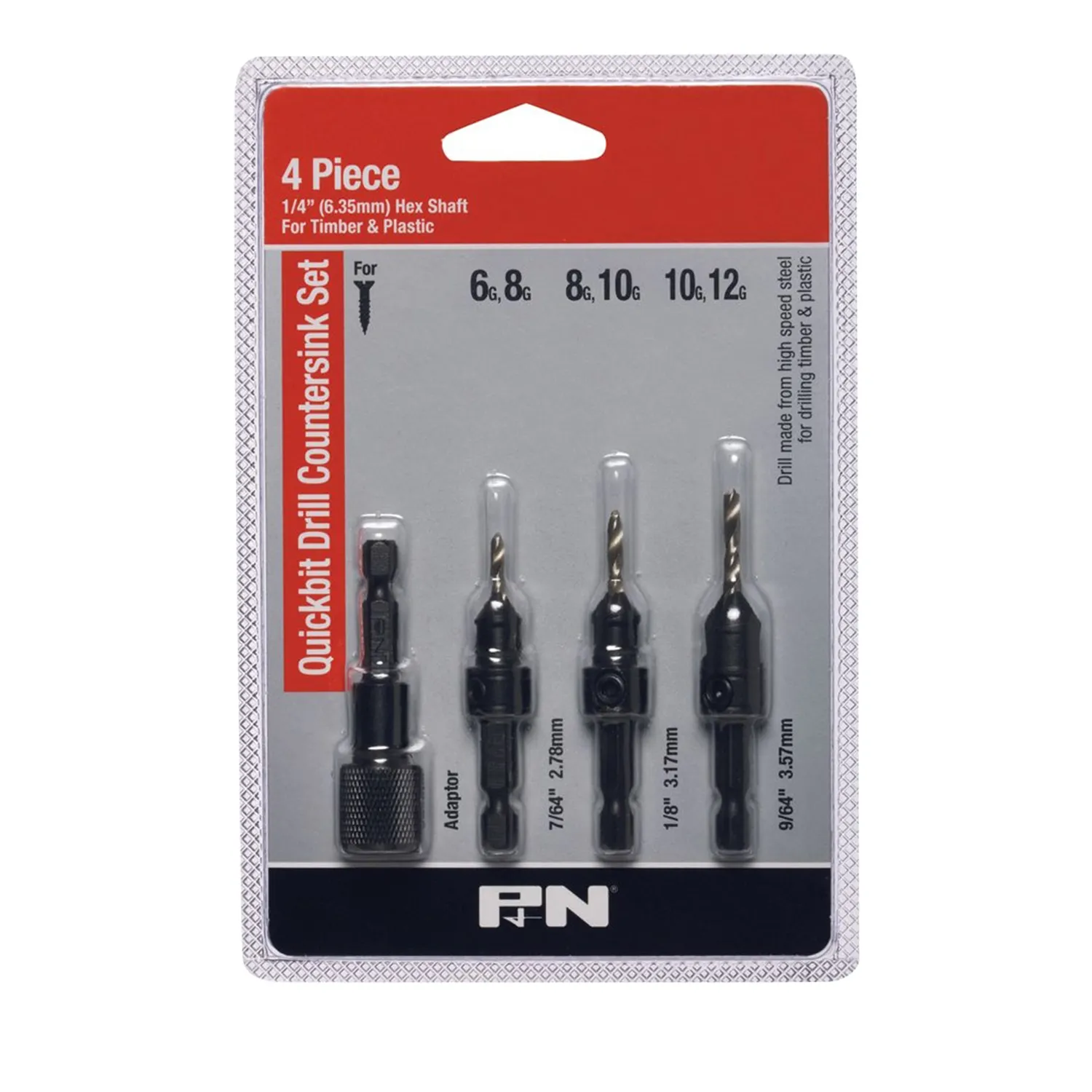 P&N Quickbit Countersink Drill Set with Adaptor 3 Piece
