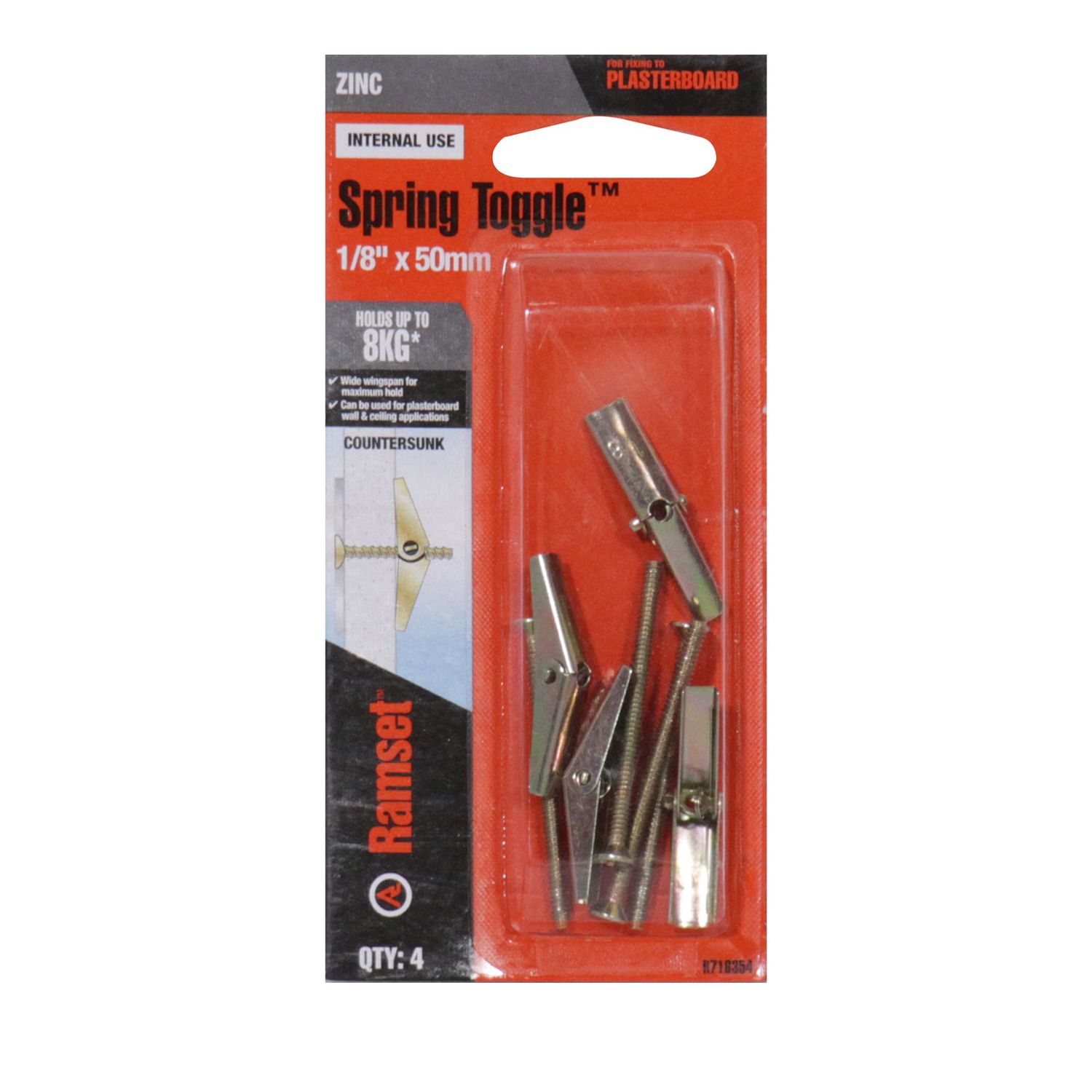 Ramset™ Spring Toggle Board Fasteners Countersunk Head Zinc Plated Bowens