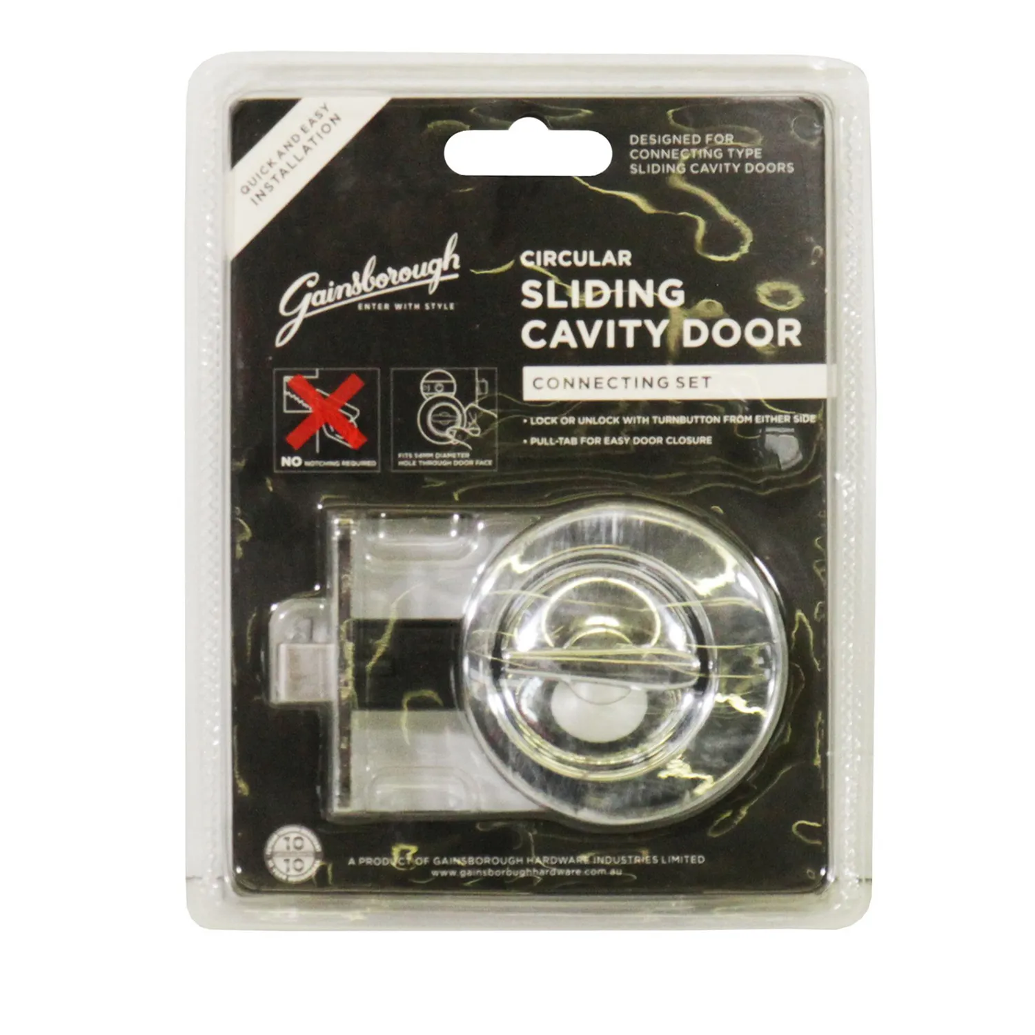Gainsborough Cavity Sliding Door Connecting Set Round Satin Chrome
