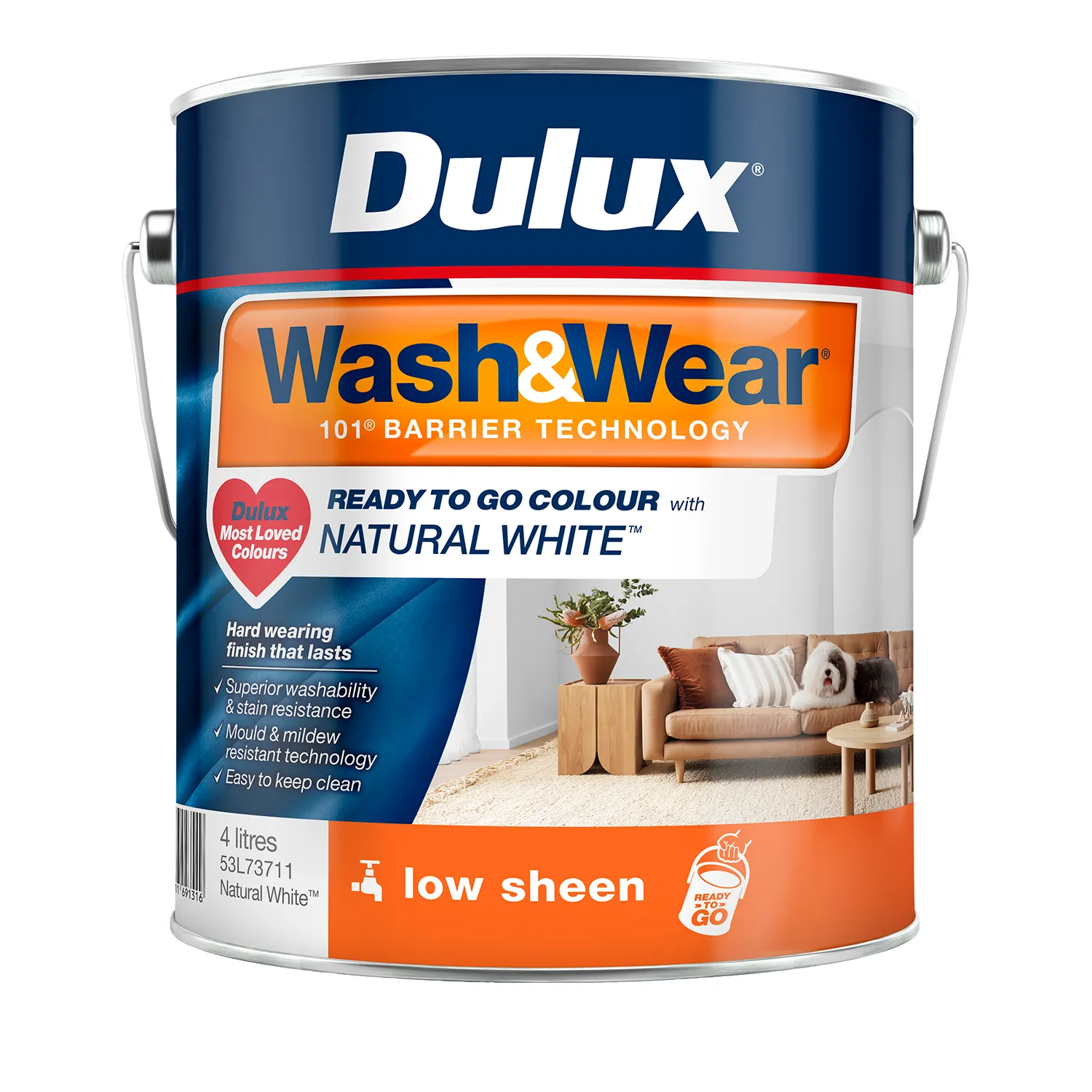 53L737114L_01_01_2b3ee2b4981772ae05c6b8ce1d7ad4aae7dec8a5_TDG220033DlxWWPrTntLwShnNtrlWht4L Dulux® Wash&Wear® Low Sheen Paint Natural White