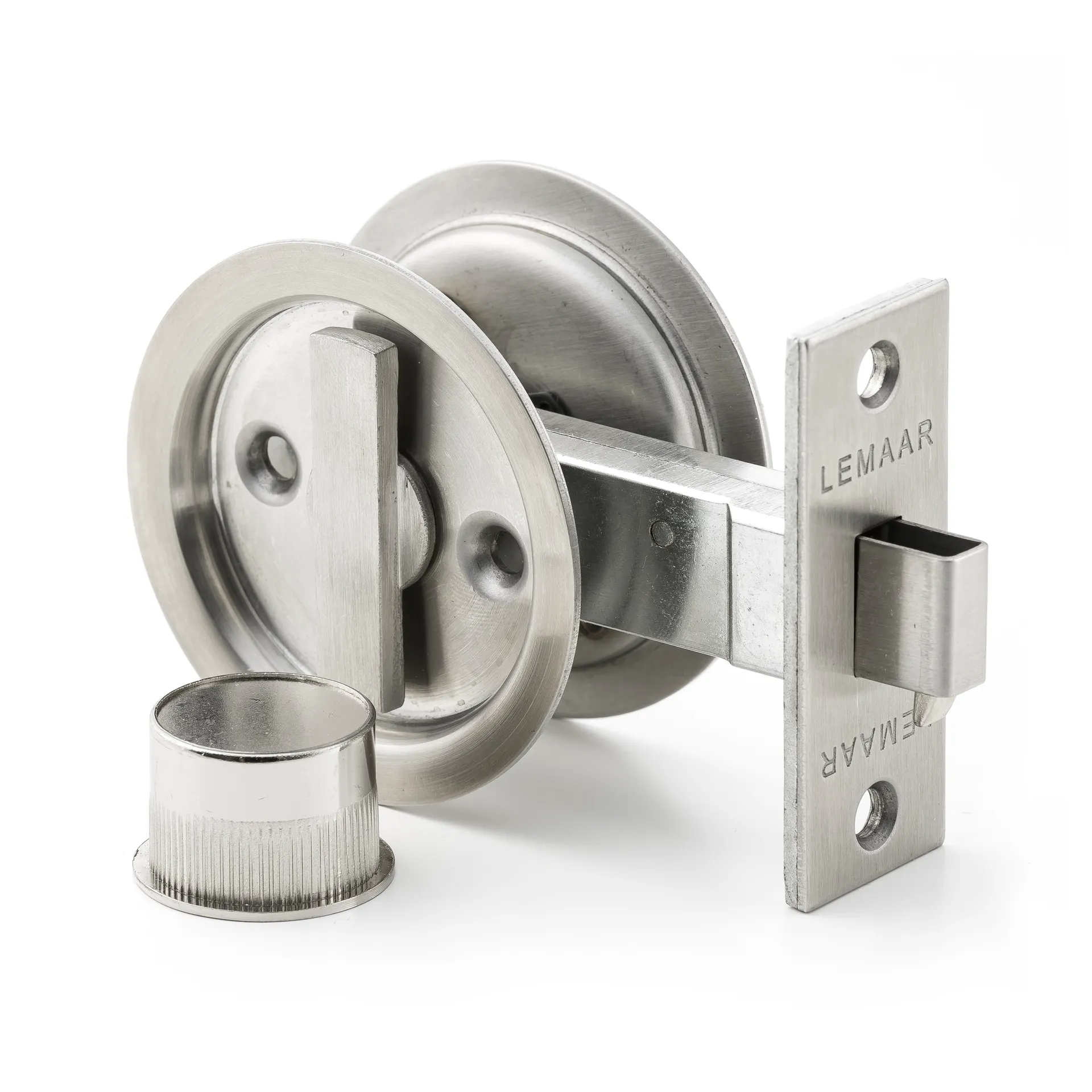 Lemaar Cavity Sliding Door Set Round Satin Stainless Steel