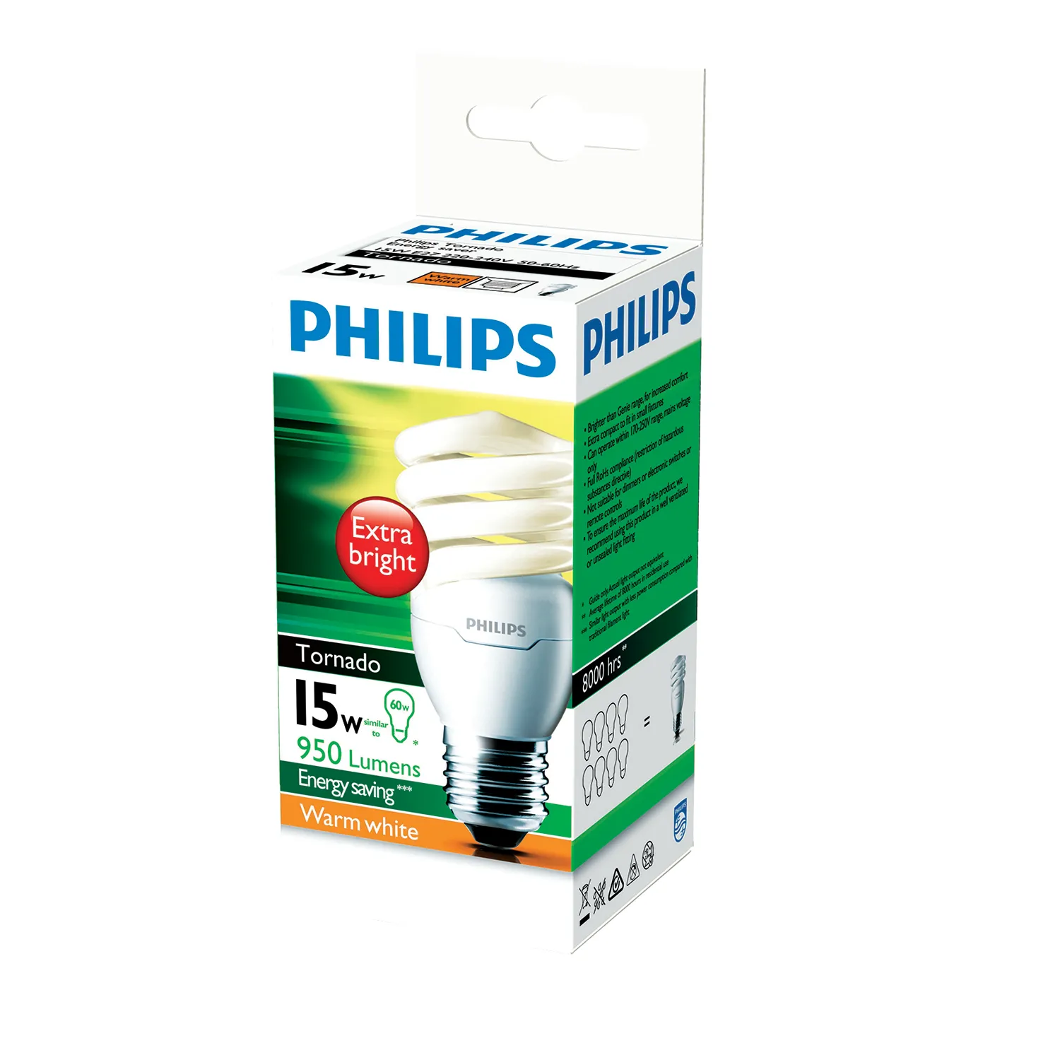 Philips Spiral Tornado Light Globe T2 Warm White