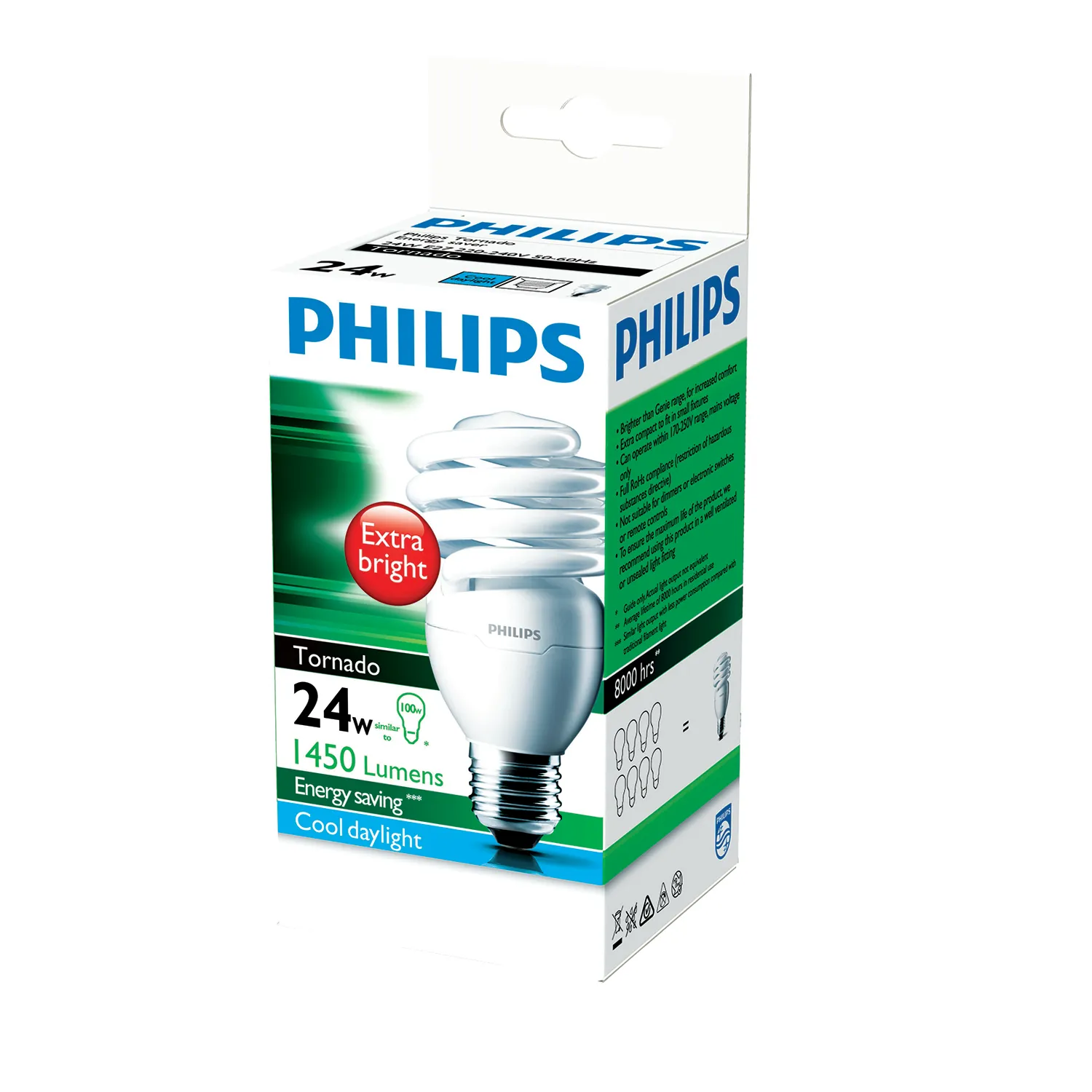 Philips Spiral Tornado Light Globe T2 Cool Daylight