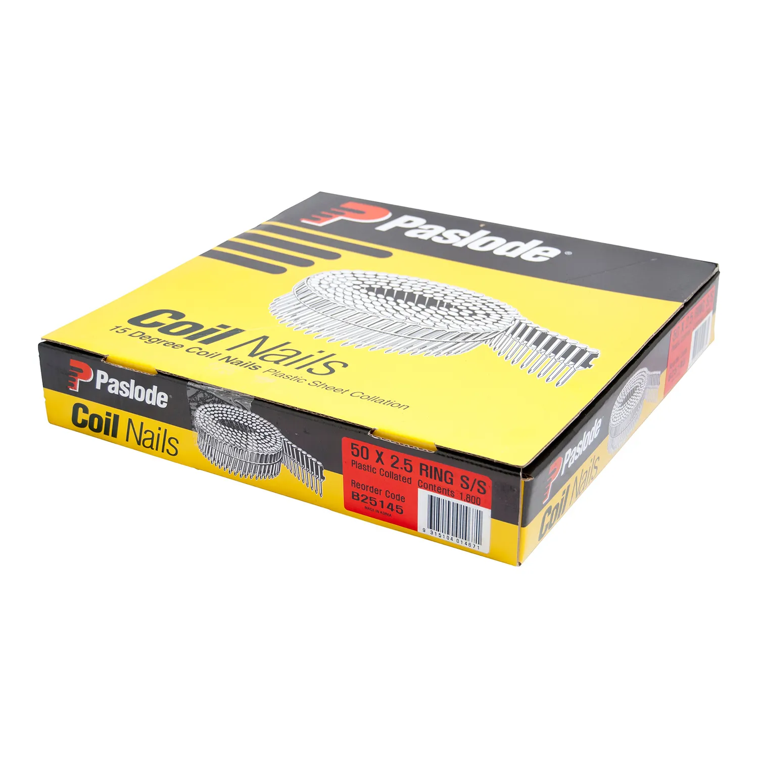 Paslode® Ring Shank Coil Nails 15° Plastic Collated Stainless Steel