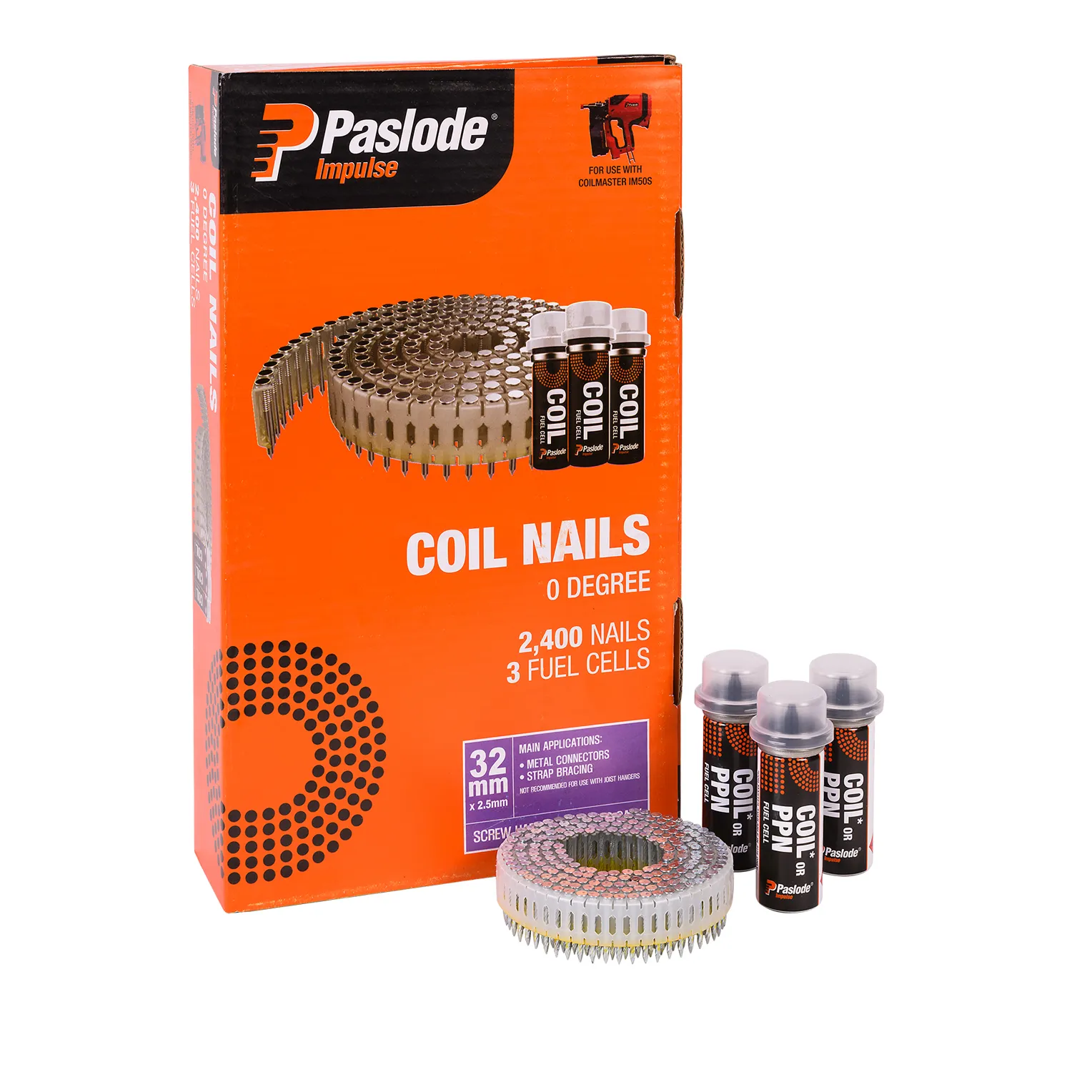 Paslode® Screw Shank Coil Nails with Fuel 0° Plastic Collated Electro Galvanised