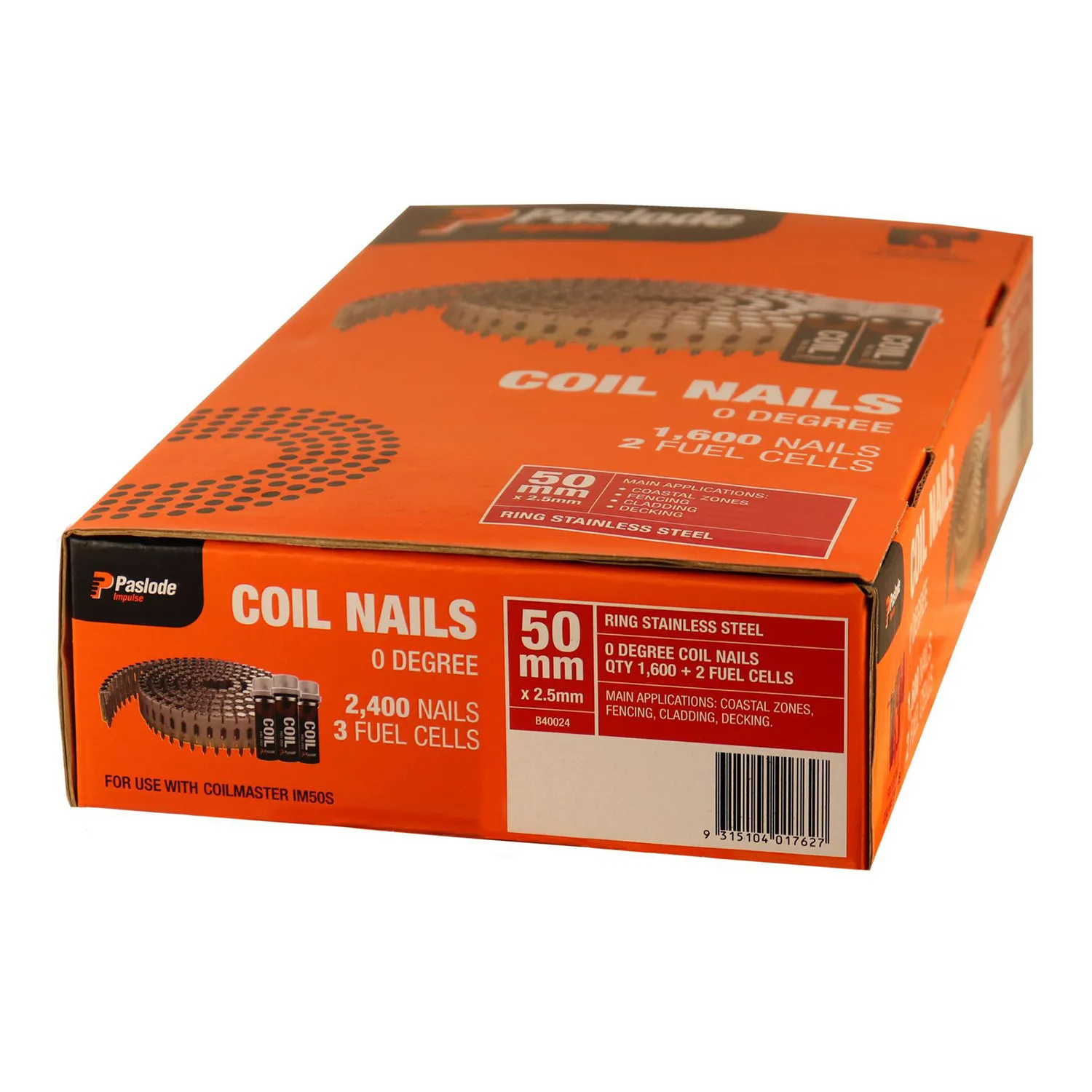 B40024_01_01_c7ac548095dc36d50d87898f3643b87d6ca33c59_B40024_0 Paslode® Ring Shank Coil Nails with Fuel 0° Plastic Collated Stainless Steel