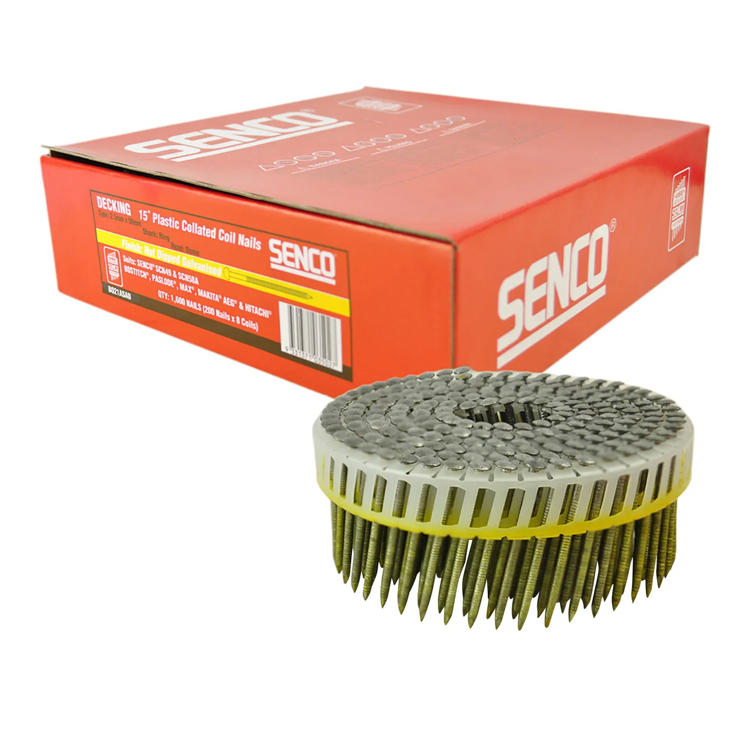 BO21ASAU_01_01_f8518538976f6183e22eb65ba681bb680b1d317d_BO21ASAU_1 Senco® Ring Shank Coil Nails Dome Head 15° Plastic Collated Galvanised