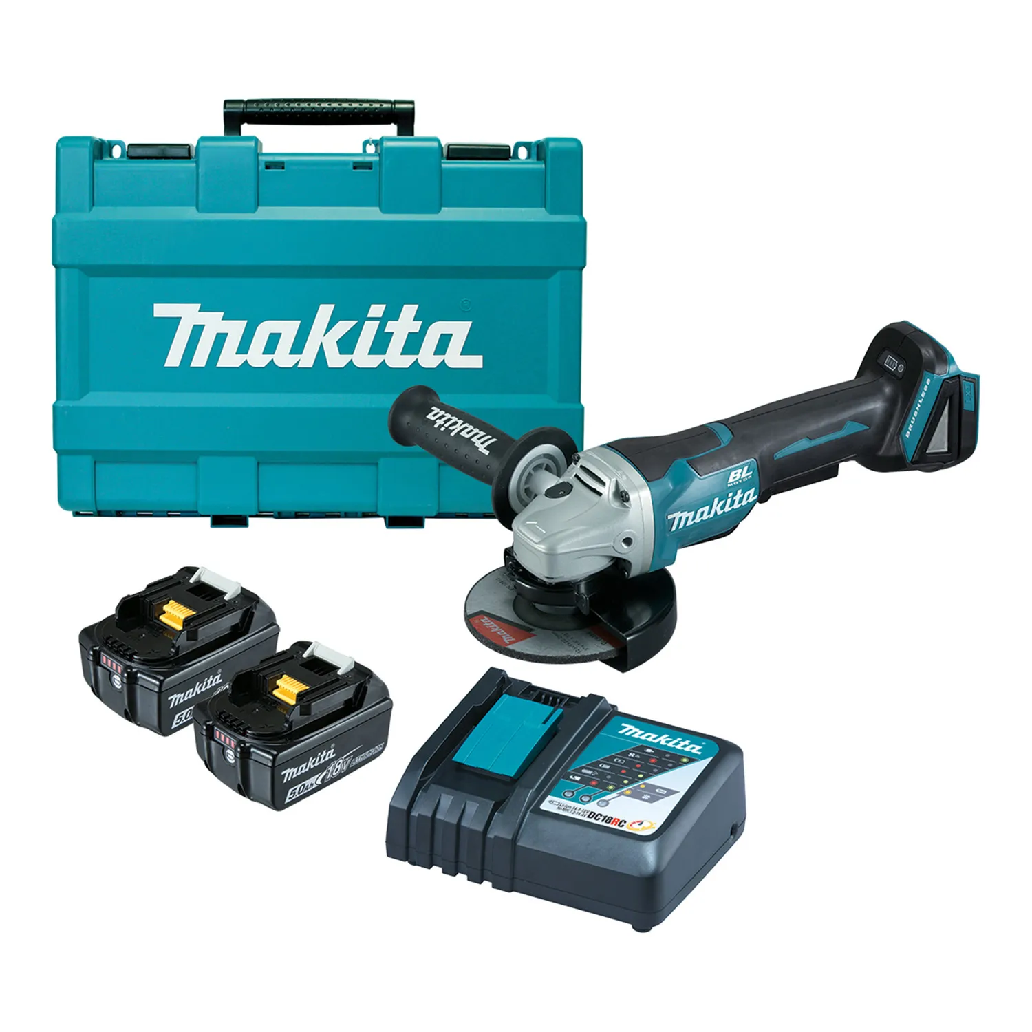 DGA505RTE_01_01_5529d0d8b0678a194bfc8c65b01fa9be3594ea03_DGA505RTE Makita® DGA505RTE 18V Brushless Angle Grinder Kit With Paddle Switch