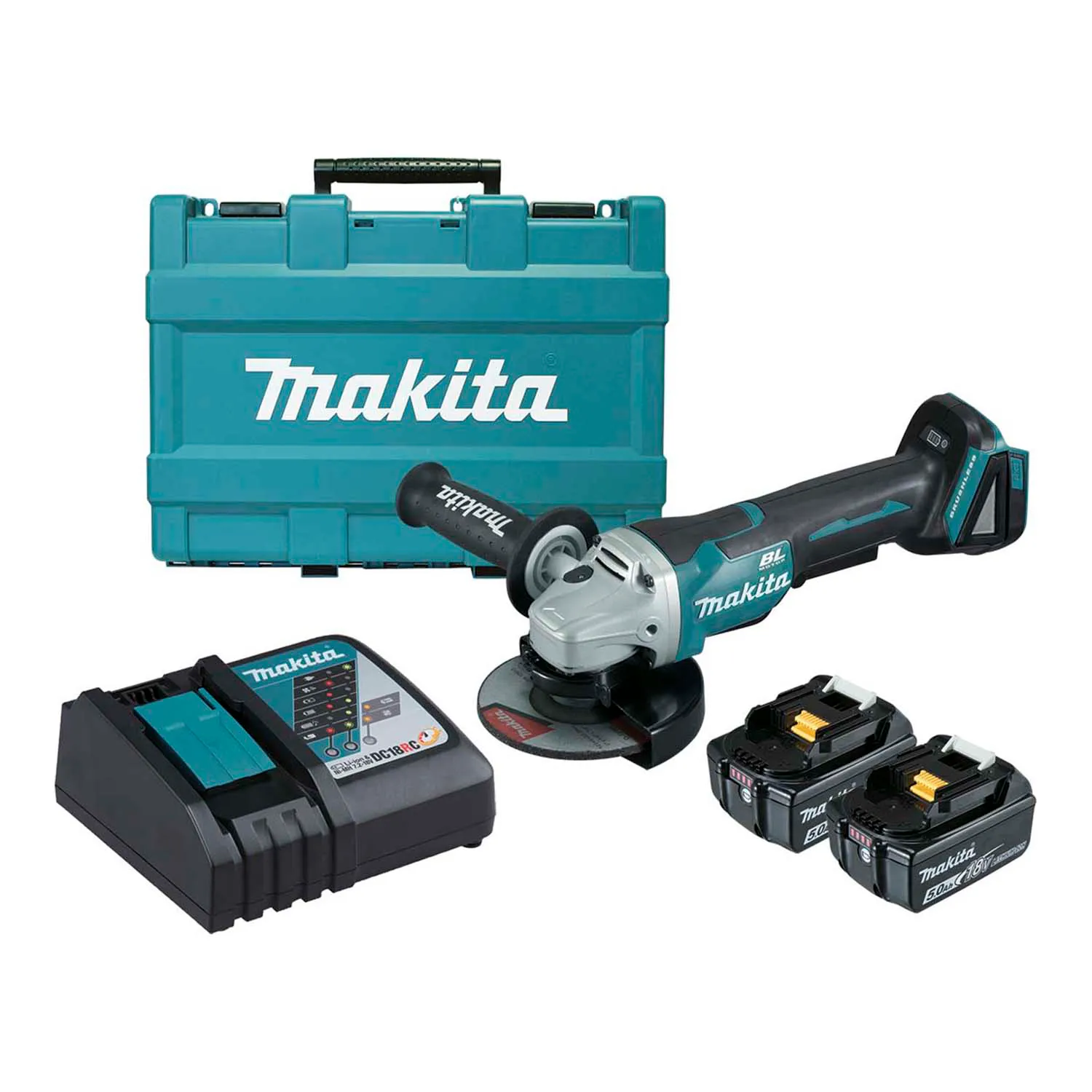 Makita® DGA508RTE 18V Mobile Brushless Angle Grinder Kit With Paddle Switch
