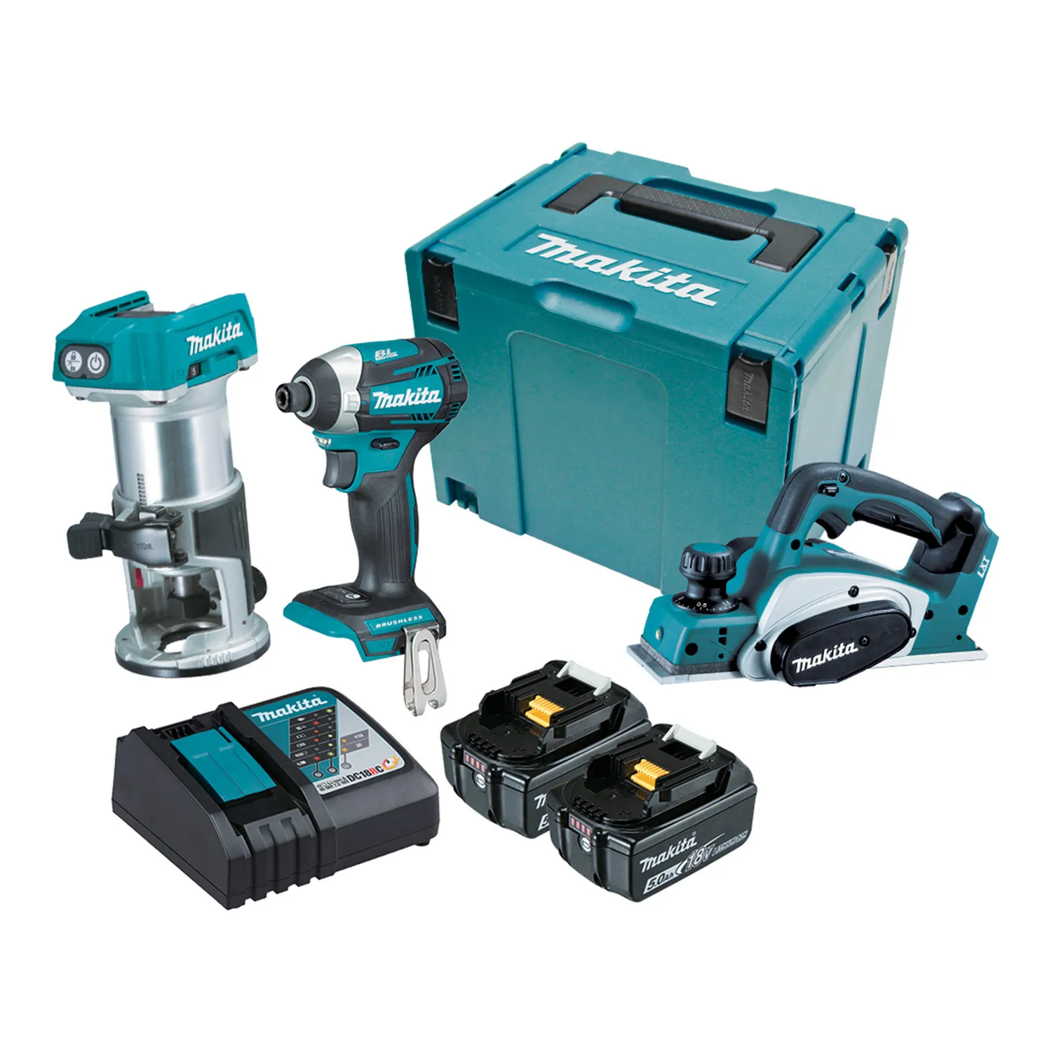 DLX3098TJ_01_01_d70869c09e3170255ecf11193027d3497abe7dff_DLX3098TJ Makita® DLX3098TJ 18V Mobile Brushless Impact Driver, Laminate Trimmer, Planer Kit