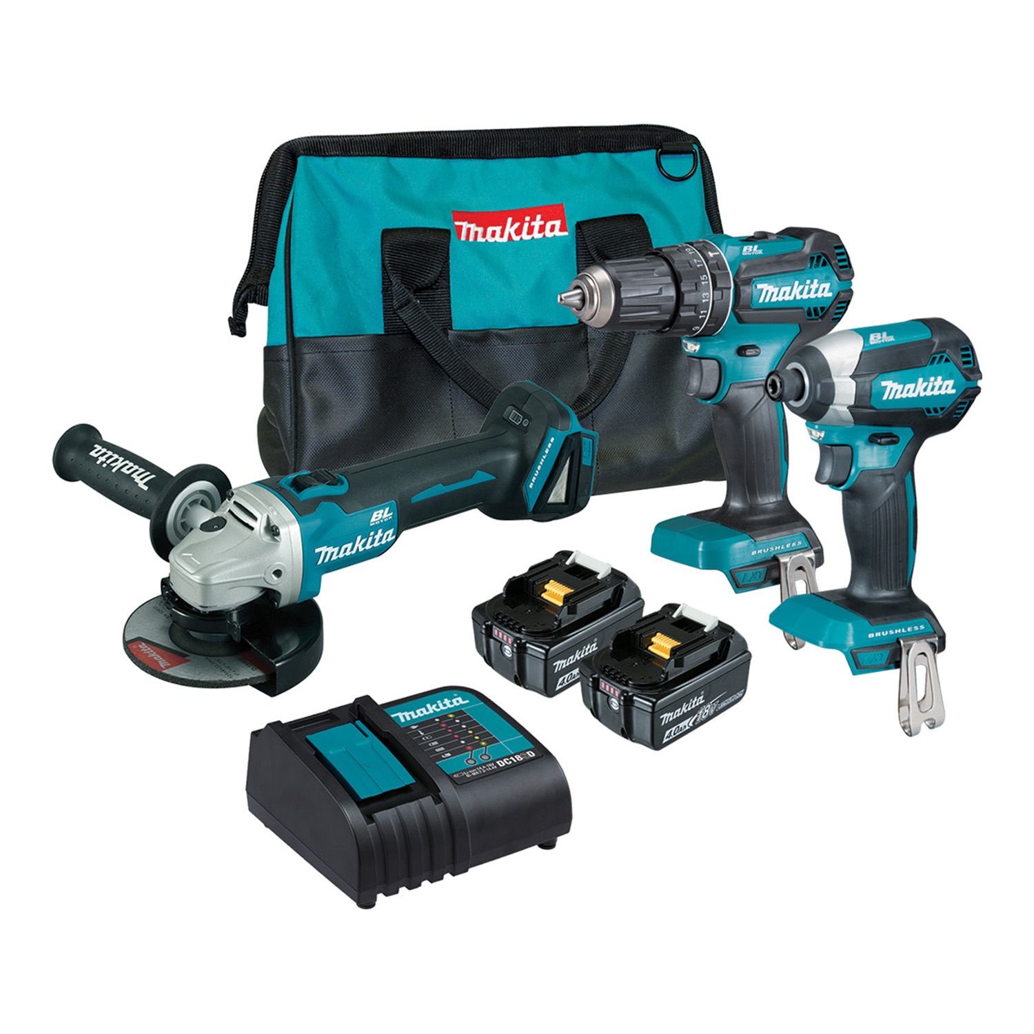 DLX3113SM1 18V Brushless Hammer Driver Drill Impact Driver Angle Grinder Kit Bowens