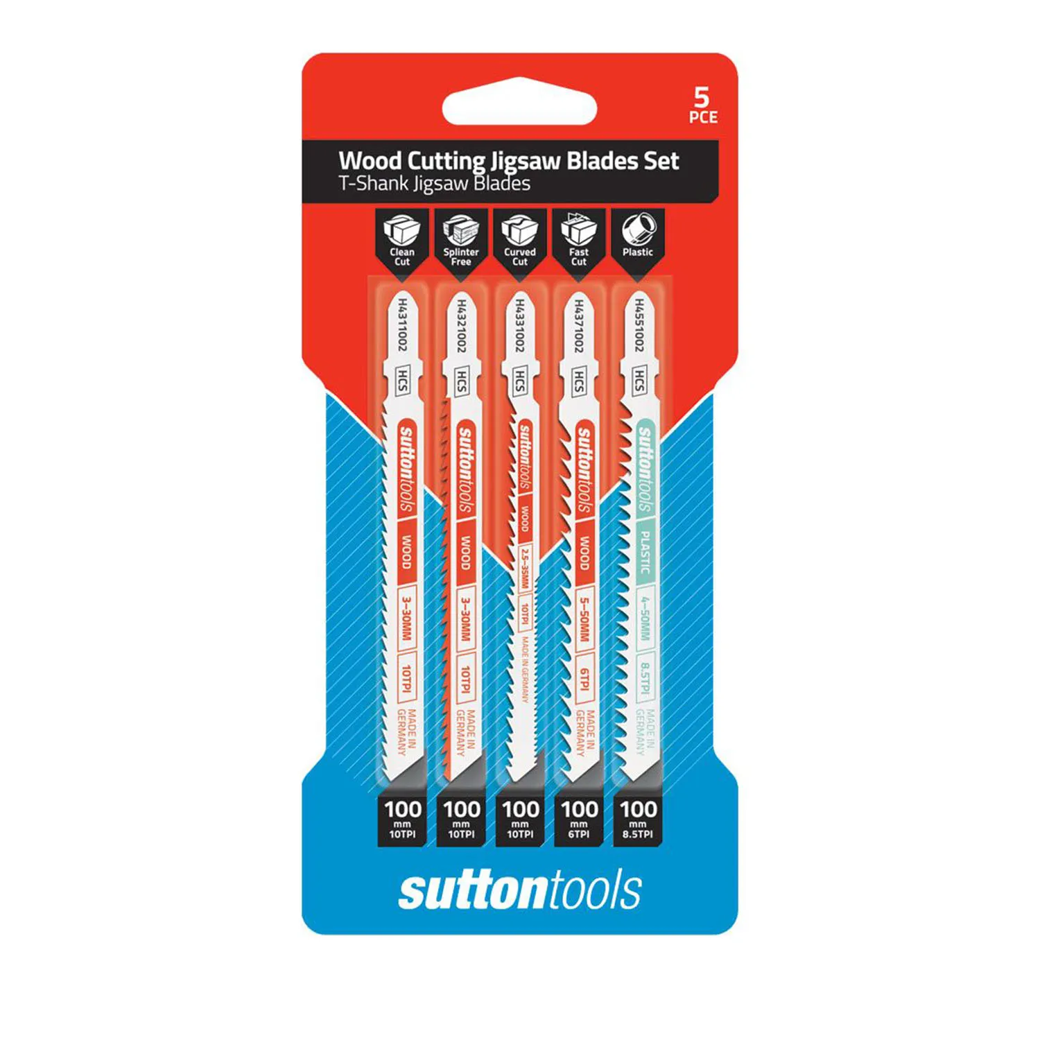 Sutton Tools H491 T Shank Wood Jigsaw Blade Set 5 Piece