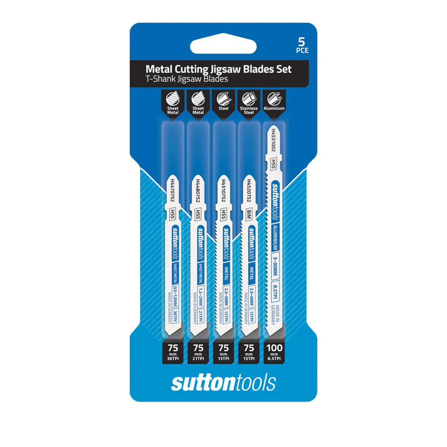 Sutton Tools H492 T Shank Metal Jigsaw Blade Set 5 Piece