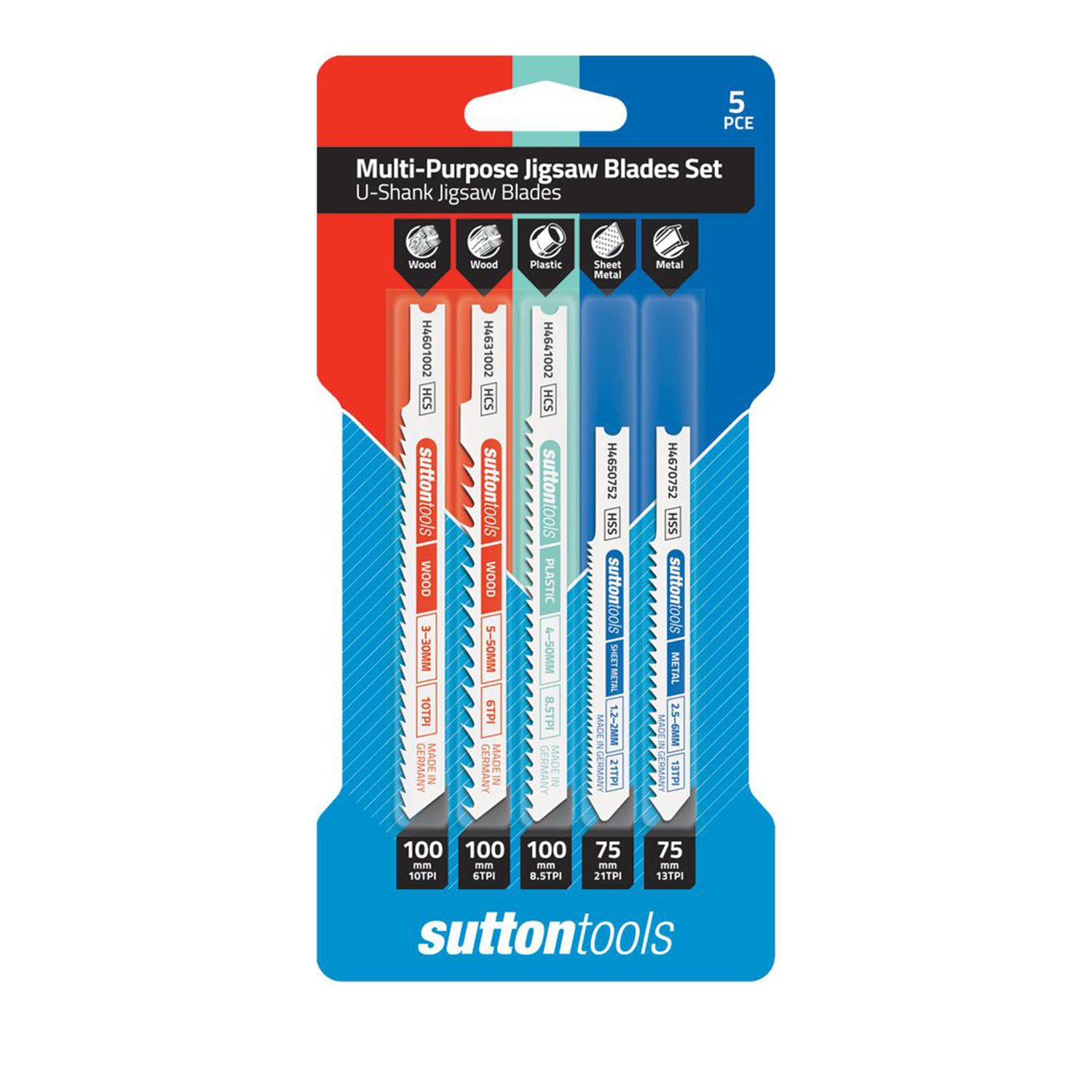 Sutton Tools U Shank Jigsaw Blades Set 5 Piece