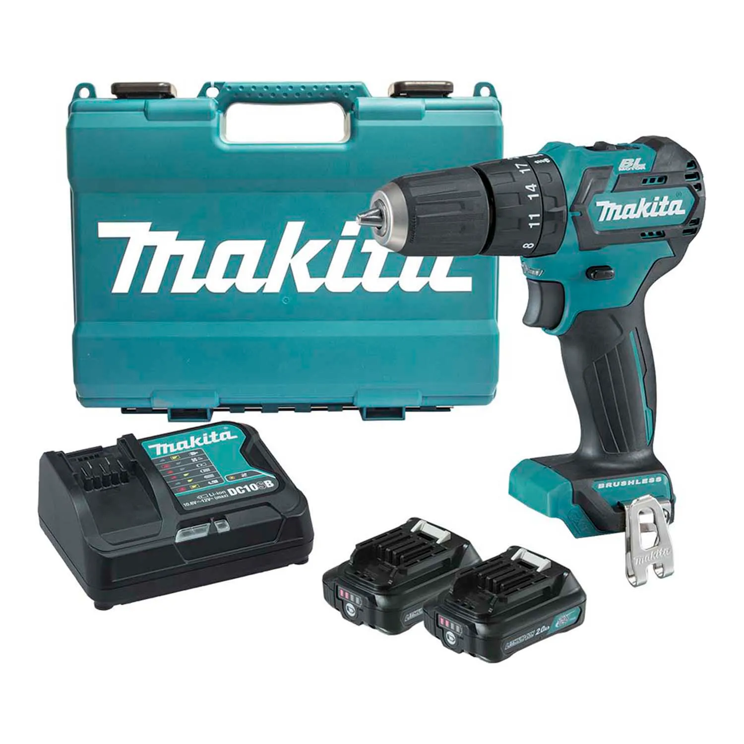 Makita® HP332DSAE 12V Mobile Brushless Hammer Driver Drill Kit