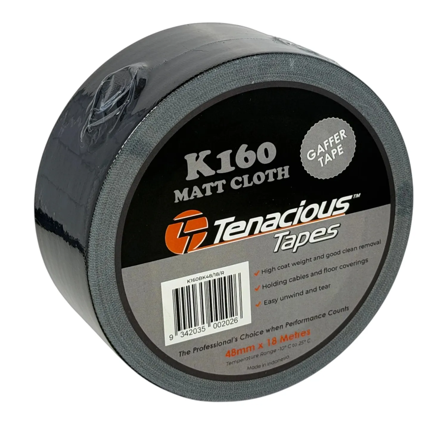 K160BK4818R_01_01_52d9e5343181a5fab1243bcd7984d9b2d12562dd_akmw2_1777429260285 Tenacious Tapes K160 Matt Cloth Gaffer Tape