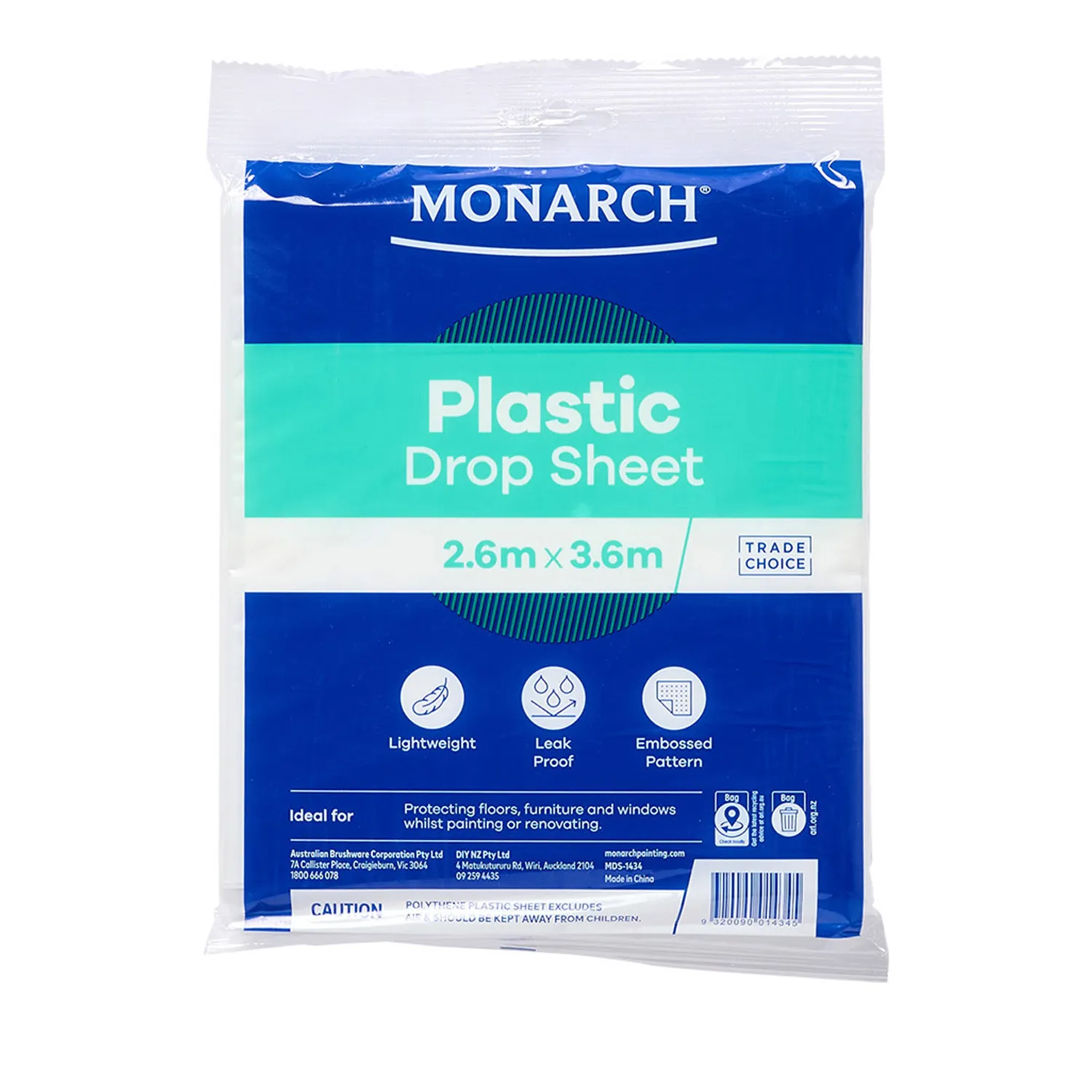 MDS1434_01_02_03201f74211cf8065616ba891ef8b3476240a9cd_MDS1434MnrchPlstcDrpShtPK Monarch® Clear Plastic Drop Sheet