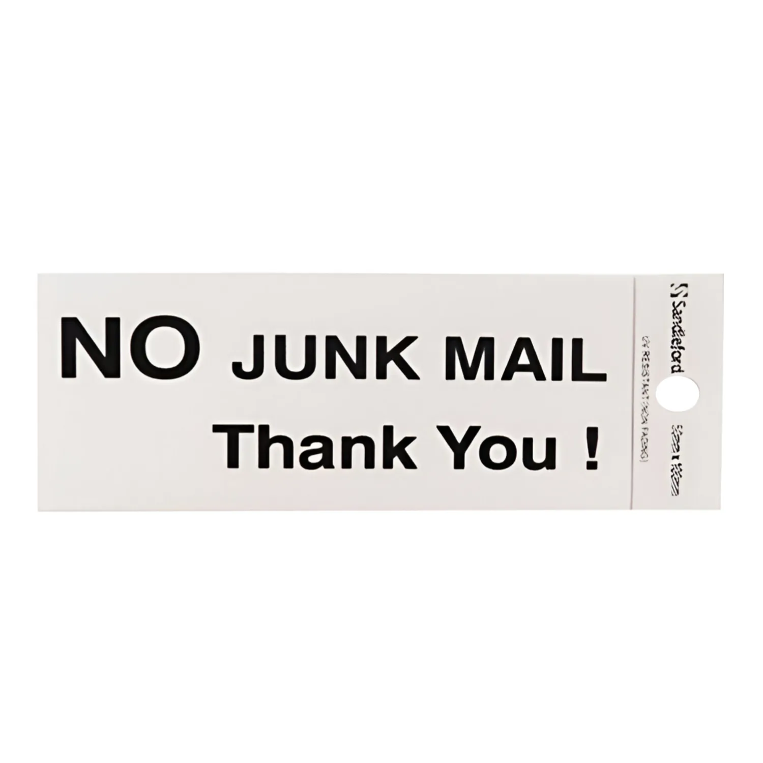 Sandleford No Junk Mail Thankyou Self Adhesive Sign Black