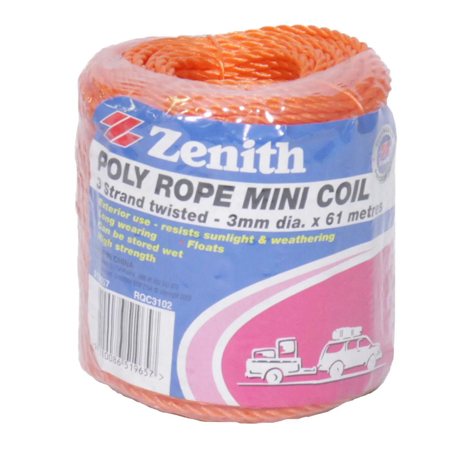 Zenith® Mini Coil Monofilament Polyethylene Rope Orange 61m