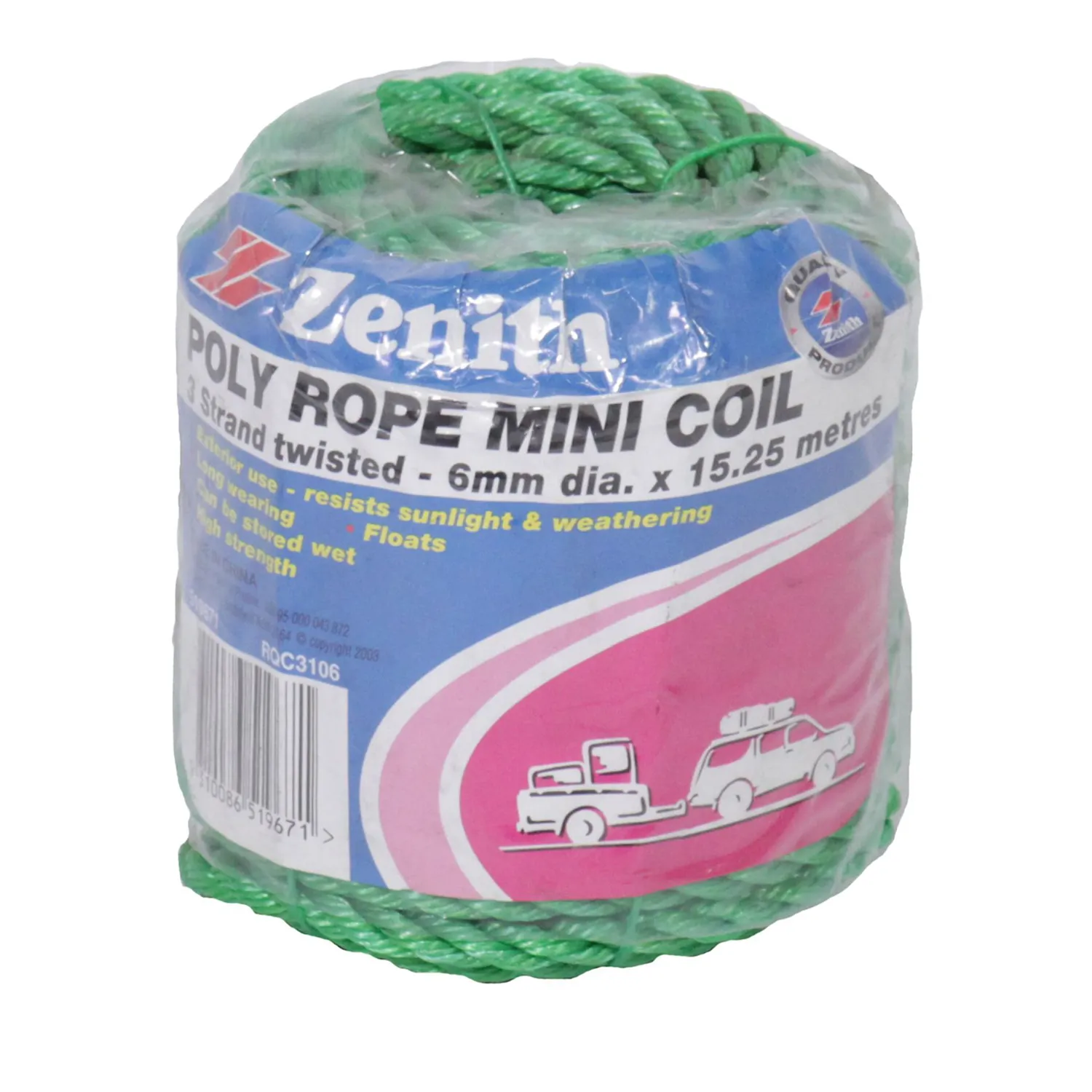 Zenith® Mini Coil Monofilament Polyethylene Rope Green 15.25m