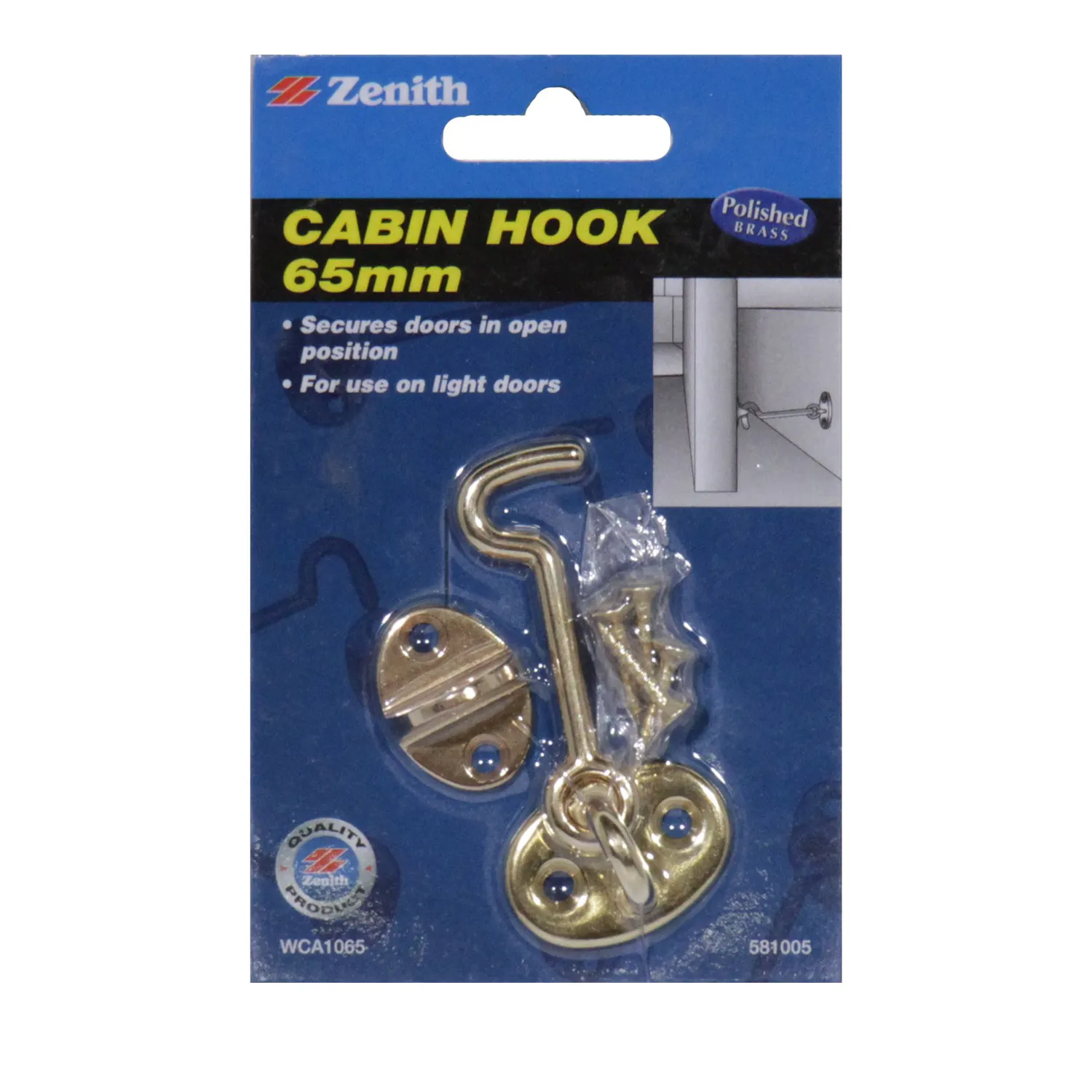 Zenith® Cabin Hook Polished Brass