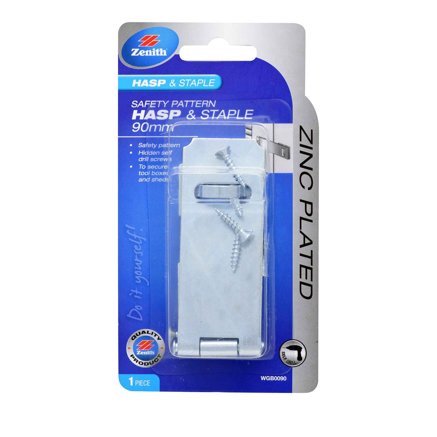 Zenith® Safety Pattern Hasp & Staple Zinc Plated Bowens