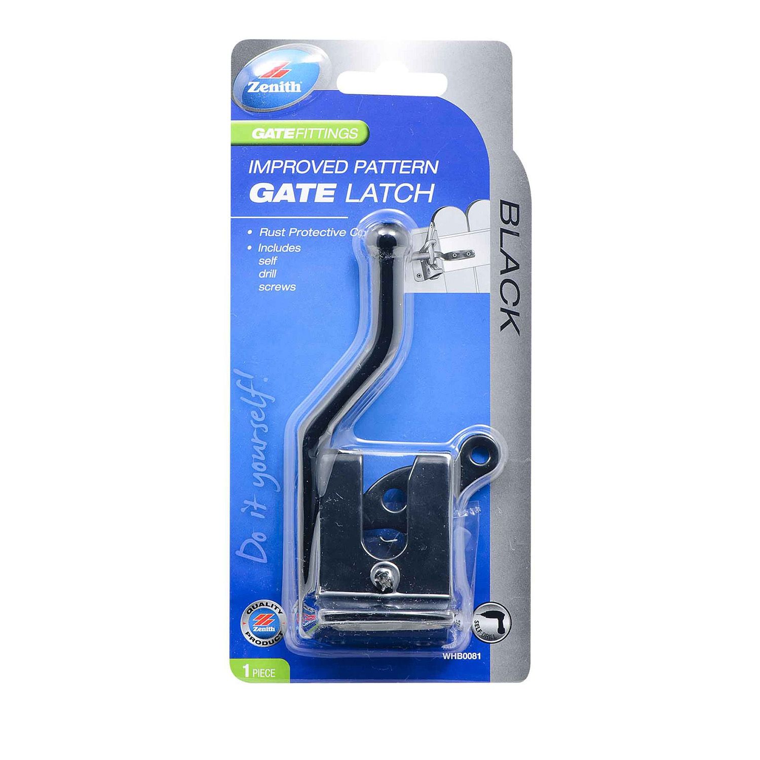 Zenith® Improved Gate Latch Black Bowens