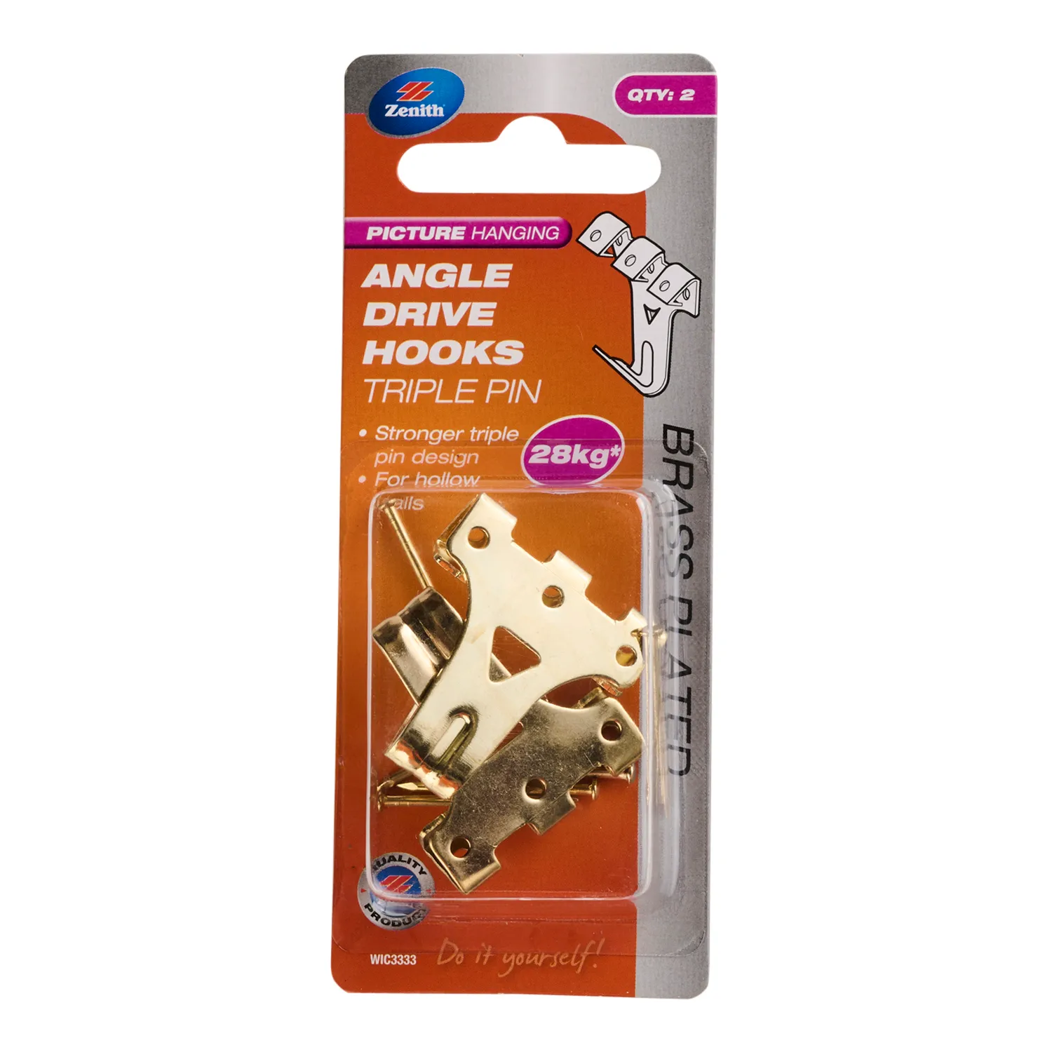 Zenith® Triple Pin Type Picture Hook Brass Plated