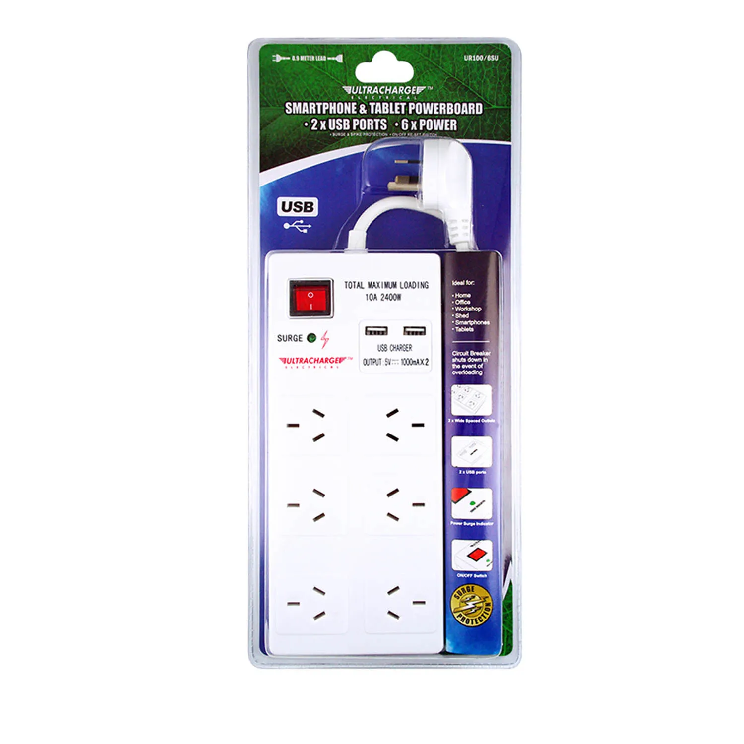 Ultracharge™ Powerboard with 2 USB Ports White