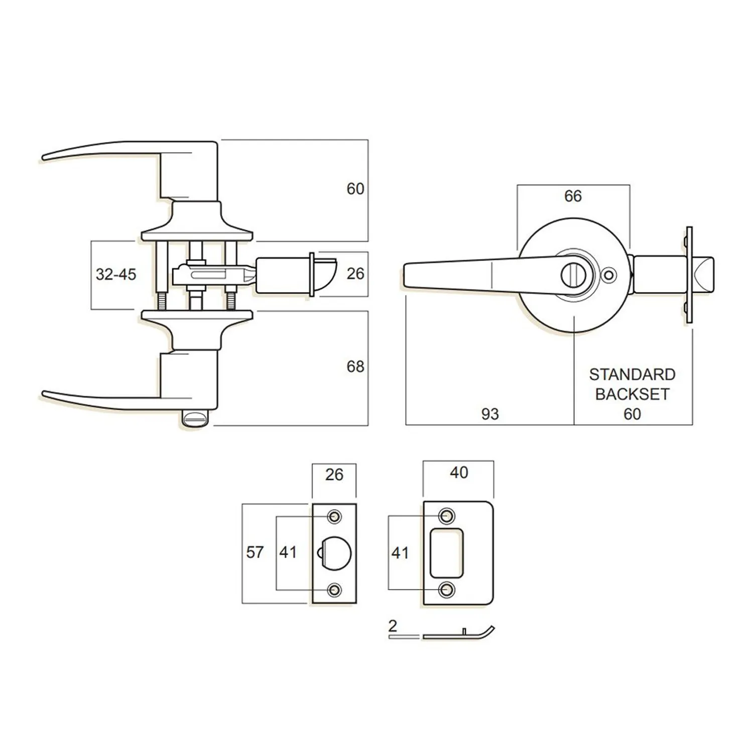 Whitco® Bevel Series Leverset Satin Chrome