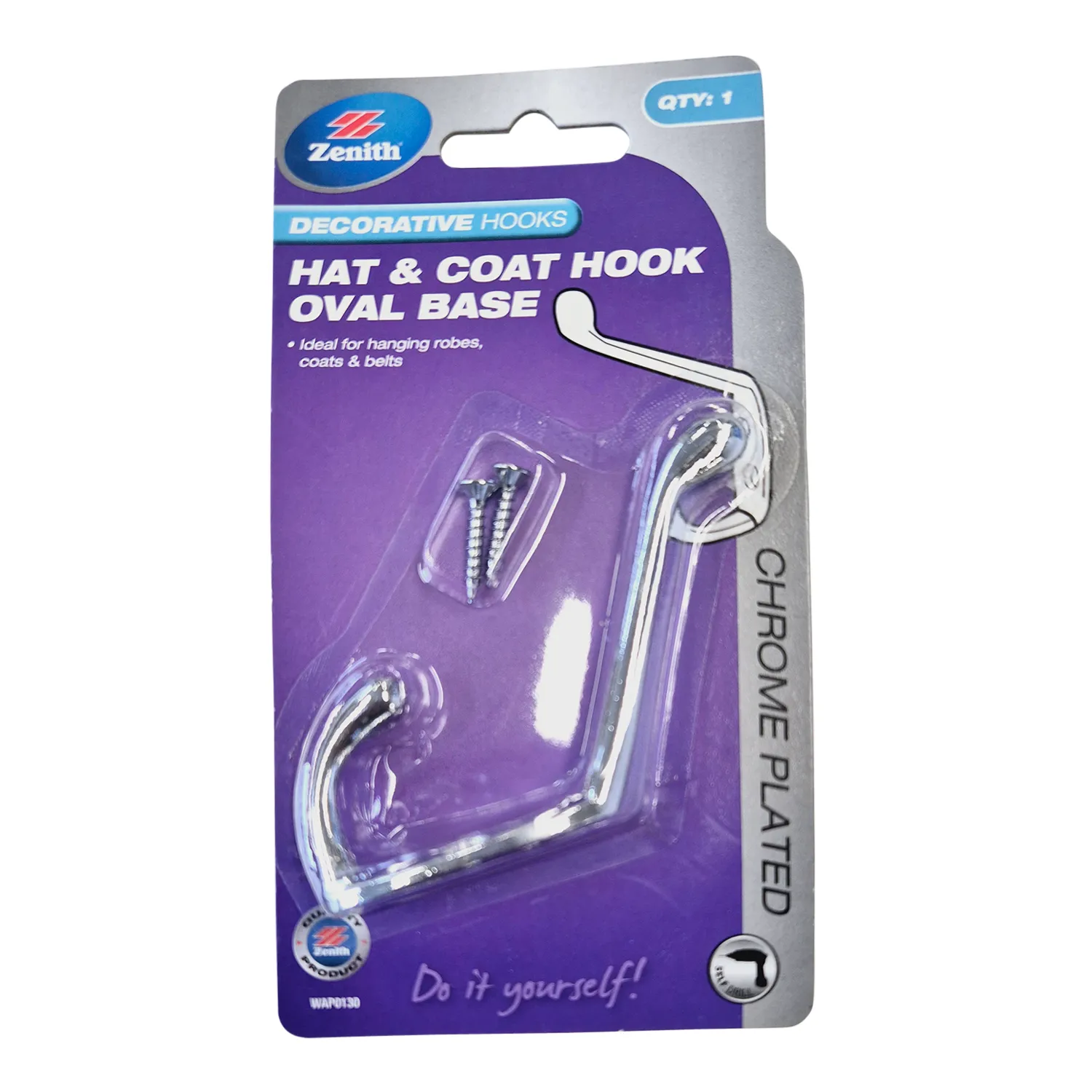 Zenith® Oval Base Hat & Coat Hook Chrome Plated