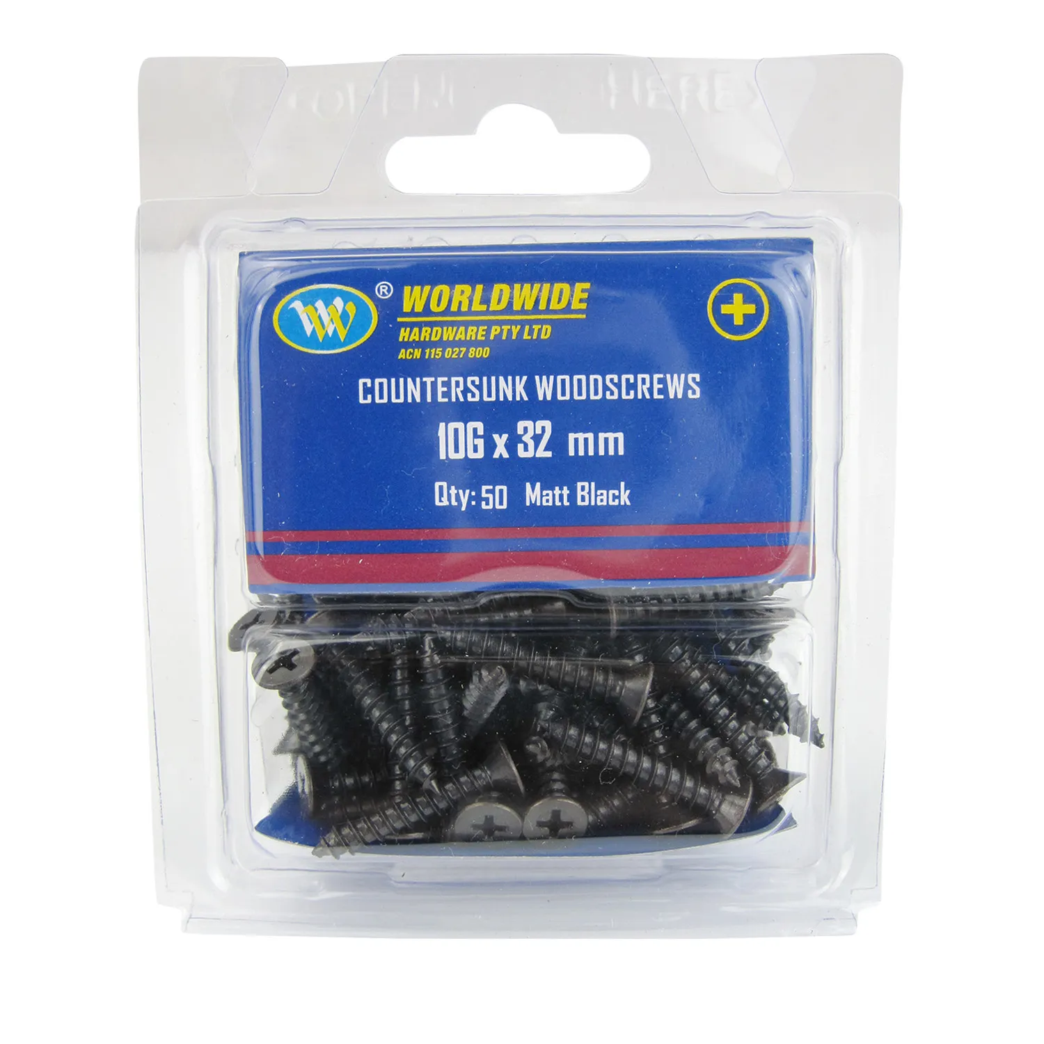 Worldwide Wood Screws Countersunk Head Phillips Drive Matt Black