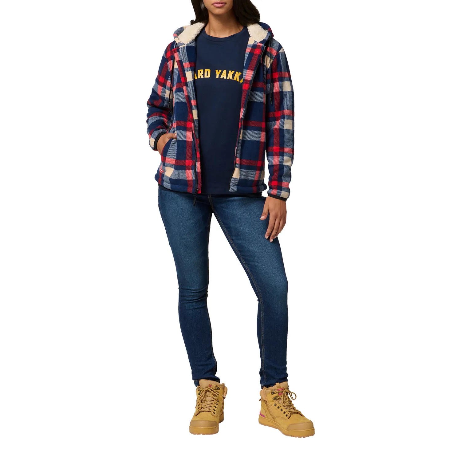 Hard Yakka Women's Checked Zoodie Cherry