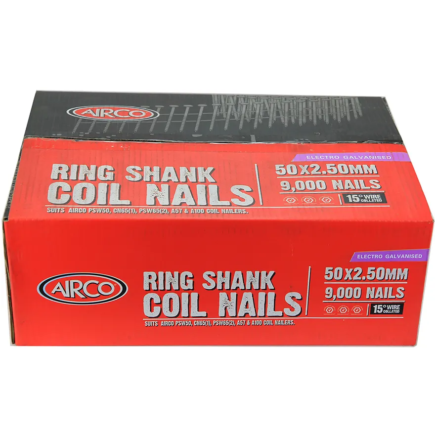 Airco® Ring Shank Coil Nails 15° Wire Collated Electro Galvanised