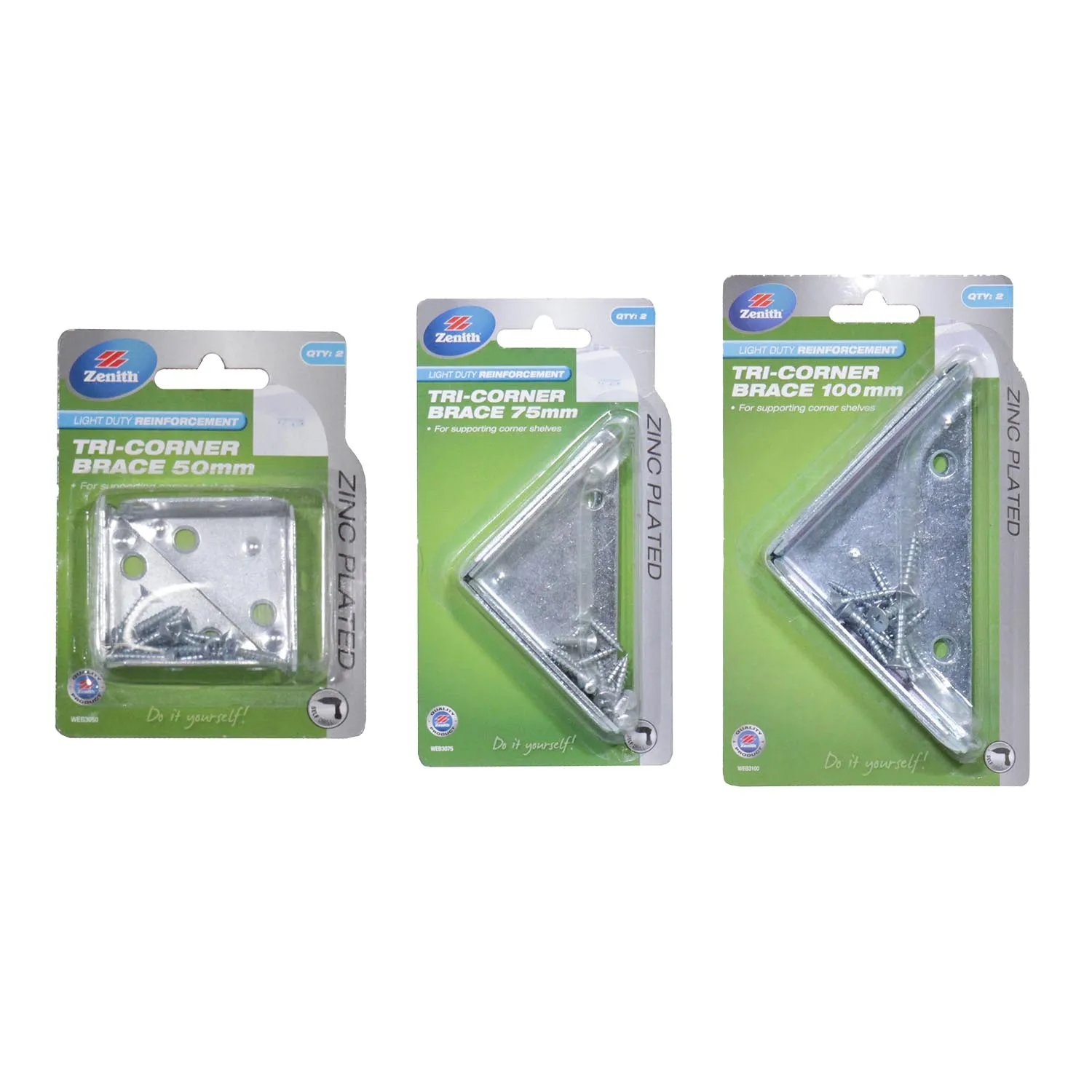 Parent_SWEB3050 Zenith® Light Duty Tri Corner Brace Zinc Plated